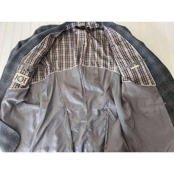 JOE Joseph Abboud Subtle Plaid Wool Flannel Elbow Patch Jacket Size 46 L Slim - Picture 5 of 9